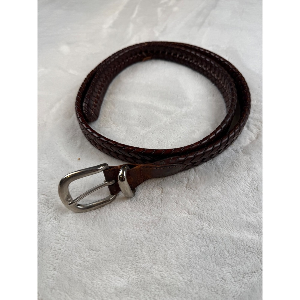 Coach Braided Brown Leather Belt Mens 40 Tan 6922‎ Silver Tone Buckle Woven